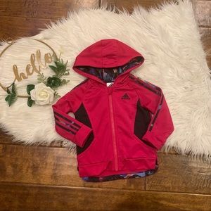 ADIDAS Baby Girl Warm up Jacket Size 18 M Full Zip Pockets Pink 3 Stripe